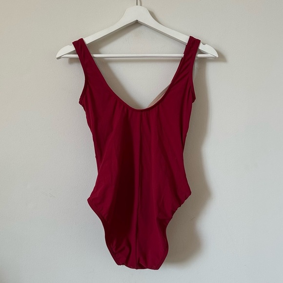 Karla Colletto Banded Lace Up One Piece Swimsuit In Wine Red Size 10 US 6 - Picture 4 of 10